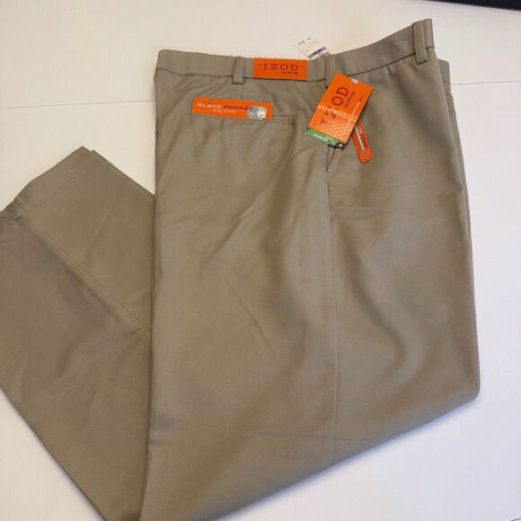 NEW $80‎ NWT IZOD XFG Swingflex Waist Golf Pants Khaki Beige  38x 30 Flat Front - Picture 1 of 16